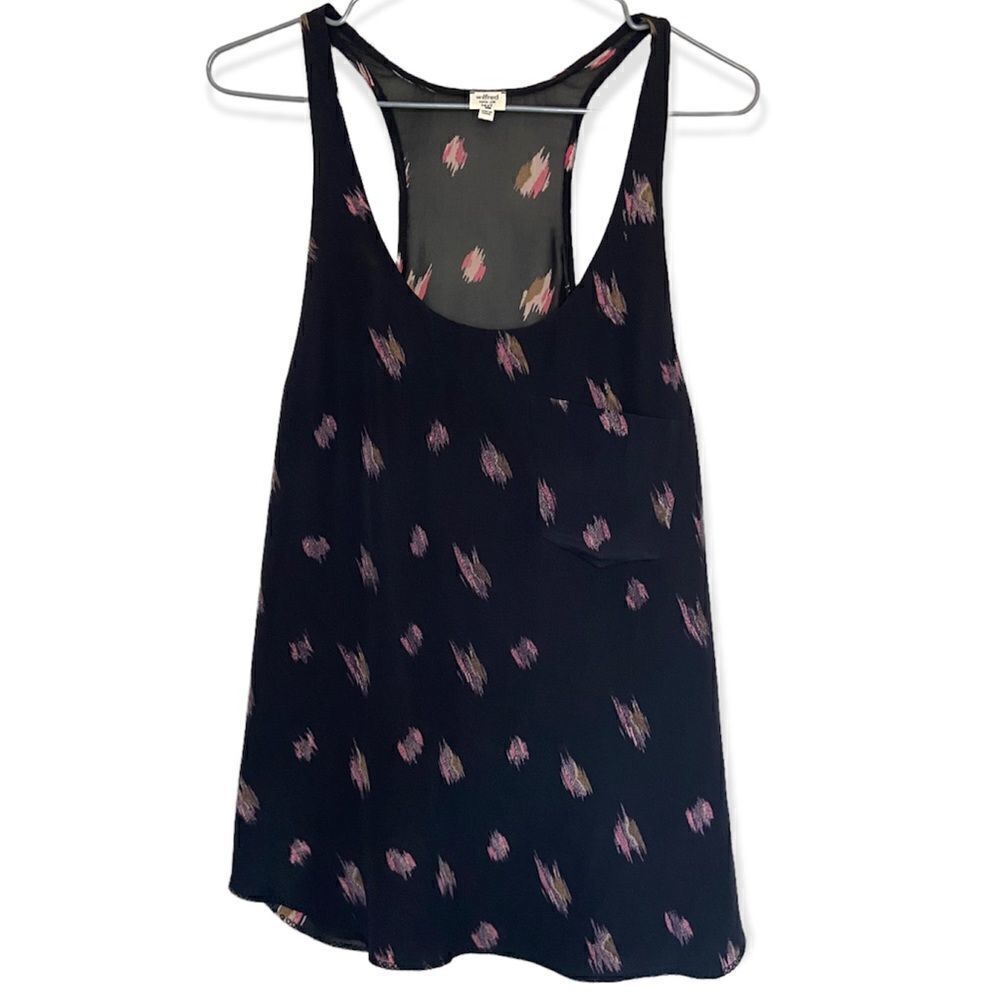 Wilfred | Aritzia Black Patterned 100% Silk Scoop-Neck Tank Top Size Small